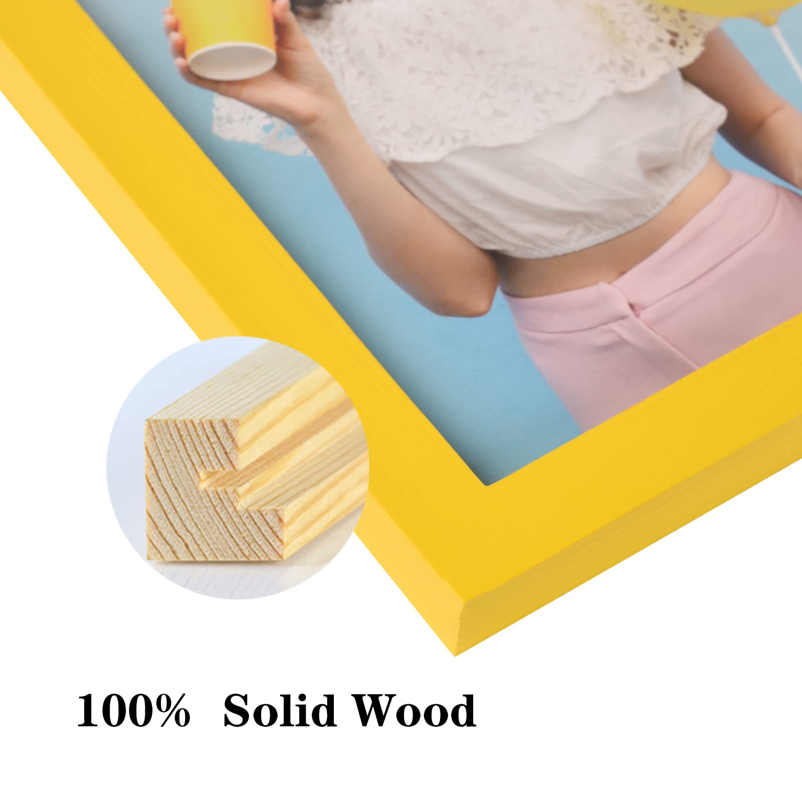 wyooxoo 12x16 Picture Frame Yellow Made of Solid Wood Photo Frames Display Pictures 11x14 with Mat or 12x16 Without Mat Colorful